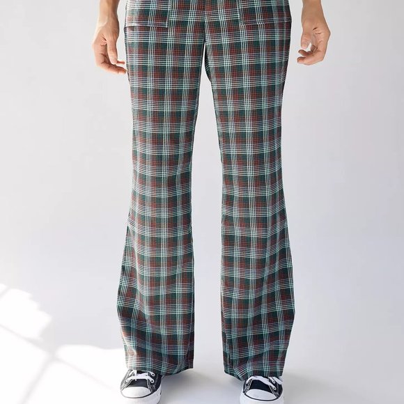 Urban Outfitters Jenny Low Rise Flare Pant; Viridian, Maroon, Sea Foam Plaid - Picture 5 of 6